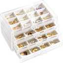 Lolalet Earring Holder Organizer Box Jewelry Storage with 4 Drawers, Clear Acrylic Stackable Earring Case with Adjustable Velvet Trays for Women on Dresser Vanity -Warmwhite, 4 Layers