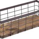 TIEYIPIN Small Metal Wire Storage Basket, Detachable Wood Base Storage Organizer Bin Basket for Kitchen Cabinets, Bathroom, Pantry, Garage, Laundry Room - Brown (1 Pack)