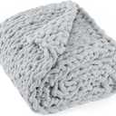 Chunky Knit Throw Blanket 50"X 60", 100% Handmade with Soft Chenille Yarn, 4.4lbs Thick Cable Knitted Blankets, Large Rope Knot Crochet Throws for Couch Sofa Bed Home Decor, Light Grey