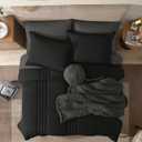 Monbix King Size Comforter Set - 7 Pieces Bed in a Bag King, Black Bedding Sets with Comforter, All Seasons Comforter Bed Set with Sheets, Pillowcases & Shams