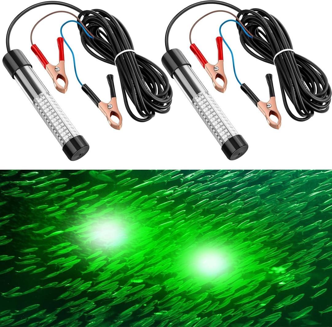 Geelin 12v 10w Green Underwater Fishing Light Submersible Lure Bait LED Fishing Attracting Light Night Green Glow Finder Lamp for Pool Boat Sea Ice Crappie Squid Shad Shrimp