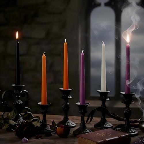 SRCVYLT 6Pcs Ritual Taper Candle Set,10 Inch Handmade Dripless Candle Stick,Orange/Purple/White/Purple Color Candlesticks for Rituals,Unscented Candles Taper for Halloween,Fall Themed Party