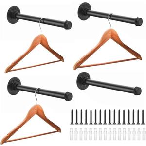 Industrial Pipe Clothing Rack 12 Inch 4 Pack, Wall Mounted Clothes Rack Heavy Duty Rustic Vintage Steel Black Metal Clothing Hanging Rod