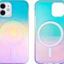Magnetic Case for iPhone 12 Mini 5.4 inch Compatible with MagSafe Charging Soft TPU Bumper Slim Shockproof Protective Cute Cover with Screen Protector(Holographic Green Yellow Violet Gradient)