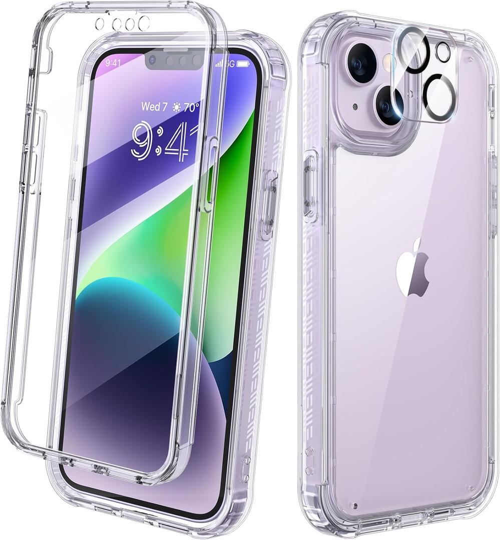 Diaclara Designed for iPhone 14 Case, Full Body Rugged Case with Built-in Touch Sensitive Anti-Scratch Screen Protector, with Camera Lens Protector for iPhone 14 6.1" (Clear)