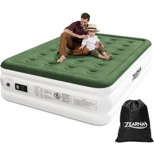 Full Size Air Mattress with Built in Pump, 18" Raised Comfort Air Bed, Upgraded Flocked Top Blow up Mattress with Carrying Bag, Inflatable Mattress for Guests & Home, AirBed, 650 lbs Max (Green)