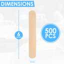 Darice 500 Pcs Popsicle Sticks for Crafts, 6" Natural Color Wooden Craft and Waxing Sticks - Classroom Supplies, STEM DIY Art, Ages 3+
