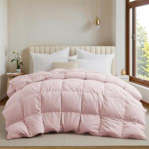 UNIKOME Goose Feather Down Fiber Comforter Queen Size, All Season Duvet Insert with Soft Downproof Cover, Cloud-Like Fluffiness Bed Comforters with Corner Tabs (Full/Queen, Pink, 88"X88") (Lightweight Warmth-Pink)