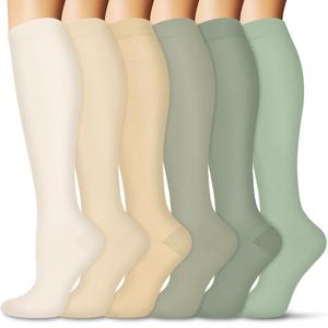 FULLSOFT 6 Pairs Compression Socks for Women and Men, 15-20 mmHg Support Knee High Socks for Nurses,Athletic,Flying