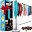 PowerLix Milk Frother Handheld Battery Operated Electric Whisk Beater Foam Maker For Coffee, Latte, Cappuccino, Hot Chocolate, Durable Mini Drink Mixer With Stainless Steel Stand Included-SB (Aqua Sky Blue)