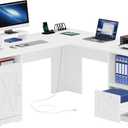 YITAHOME L Shaped Desk with Power Outlets, 60 Inch Computer Desk Corner Desk with File Drawer, Home Office Desk with Monitor Stand & Storage Shelves, L-Shaped Desk with File Cabinet, White