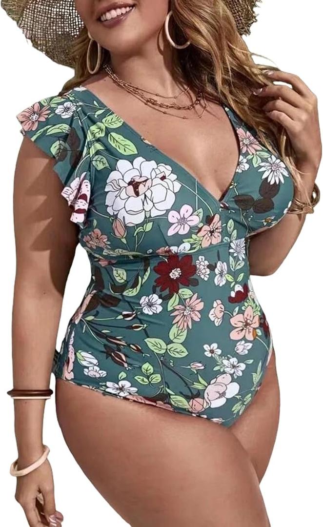 e SwimYesfashion Women's One Piecsuit Square Neck Ruched Criss Cross Wide Straps Slimming Bathing Swimwear (Blue), Size XL