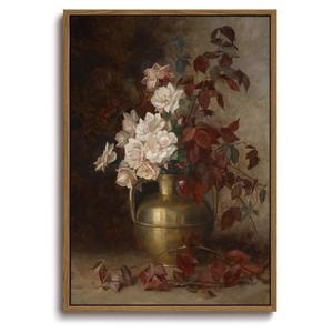KISSFOX Framed Wall Art Vintage Wall Decor Flower Pictures Dark Botanical Canvas Art Rose Floral Paintings Moody Still Life Artwork For Bedroom Living Room Kitchen 12x16