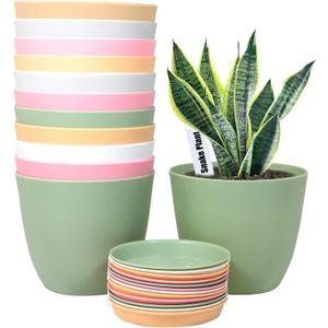 SwinDuck 6 Inch Plant Pots, 12 Pack Plastic Planters Modern Flower Pot with Drainage Holes and Saucers for All House Plants, Herbs, Flowers and Seeding Nursery, Colorful