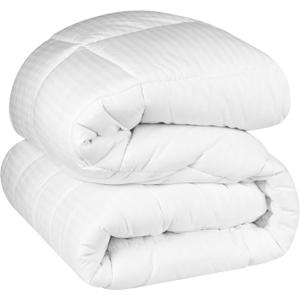 Superior Brushed Microfiber 1 cm Striped Comforter, Down Alternative Bedding, Reversible, Medium Weight, Fluffy, Decorative, Plush Duvet Insert, Oversized Blanket, Box Quilt Design, King, White