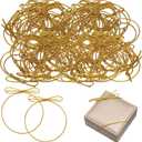 250 Pcs Gold Stretch Loops with Pre-Tied Bows, Elastic Bows for Gift Boxes, Gold Elastic Band & Stretchy Ribbon for Crafts, Wrapping, Tags (8 Inch)