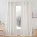 RYB HOME Flax Linen Blend Curtains - Light Filtering Rich Linen Semi Sheer Airy Breathable Window Treatments Soften Sunlight for Farmhouse Living Room Dining Door, W 52 x L 90 inch, 1 Panels