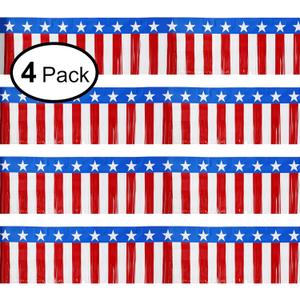 Parade Floats Foil Fringe Skirting Decorations - Pack of 4 - Each 15" x 10 Feet American Flag Stripes and Stars Metallic Tinsel Patriotic Garland for 4th of July, Homecoming or Christmas Float (4)