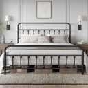 Yaheetech Classic Metal Platform Bed Frame Mattress Foundation with Victorian Style Iron-Art Headboard/Footboard/Under Bed Storage/No Box Spring Needed/California King Size Black