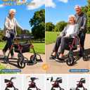 Foldable 2-in-1 Rollator Walker and Wheelchair Combo for Seniors with Seat, Heavy Duty Transport Chair 300 lbs Capacity, Lightweight, Anti-Tip Brakes, Adjustable Height 33.5"-40" (Red)