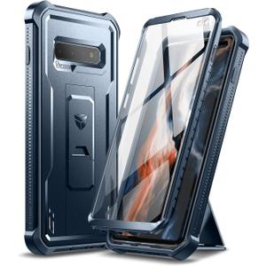 Dexnor for Samsung Galaxy S10+ Plus Case, [Built in Screen Protector and Kickstand] Heavy Duty Military Grade Protection Shockproof Protective Cover for Samsung Galaxy S10 Plus Blue