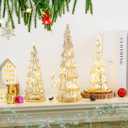 Gold Mercury Glass Christmas Tree Set of 3, Light up Christmas Trees for Holiday Tabletop Centerpiece Mantel Decor (Height12-9-9inch)