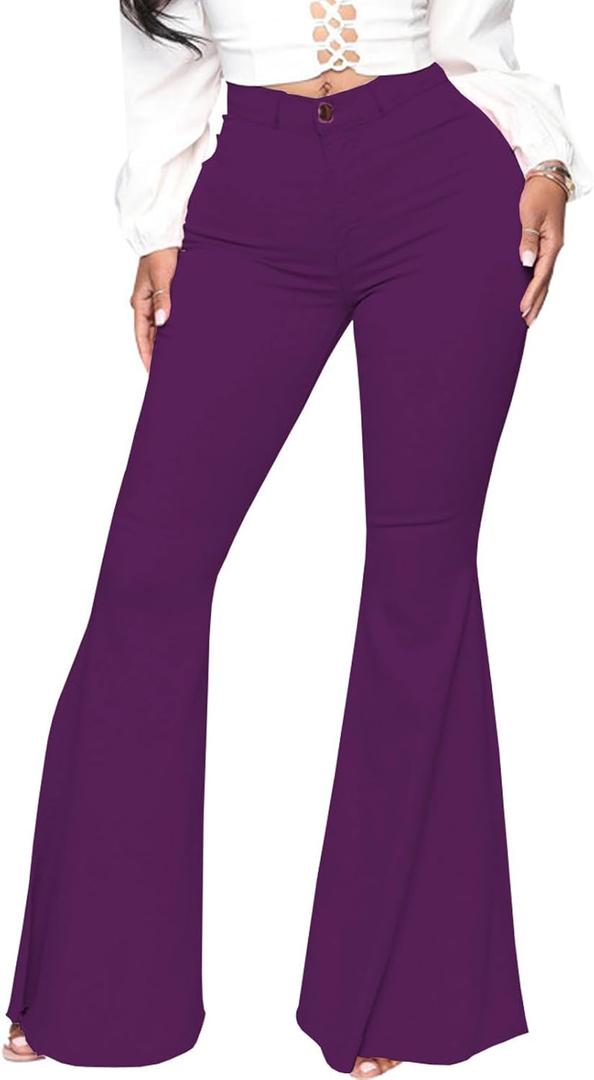 Bell Bottom Jeans for Women Skinny Flared Jeans Elastic High Waisted Vintage 70s Classic Stretchy Wide Leg Denim Pants (Medium, Purple)
