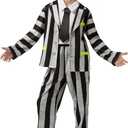 Spooktacular Creations Halloween Costume for Boys, Horror Black and White Vertical Striped Spooky-cool Costume for Kids (L)