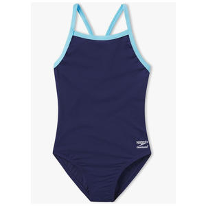 Speedo Girls Swimsuit One Piece Endurance+ Flyback Solid Youth Team Colors, Team Navy/Light Blue, Size 12/28