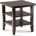 SIMPLIHOME Acadian End Table - 19 inch Wide Solid Wood Square Side Table with 2 Open Shelves in Brunette Brown, Transitional Nightstand or Shelving Unit for Living Room or Bedroom with Storage
