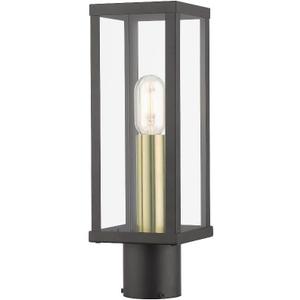 Livex Lighting, 28034-07, Gaffney, Outdoor Post Top Lantern, Bronze with Antique Gold Finish Accents