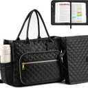 Large Bible Bag with Bible Cover for Women, Church Tote Bag with Shoulder Strap, Waterproof Bible Study Supplies, Bible Accessories for Christian Gift, Quilted Tote Bag for Men/Women, Black