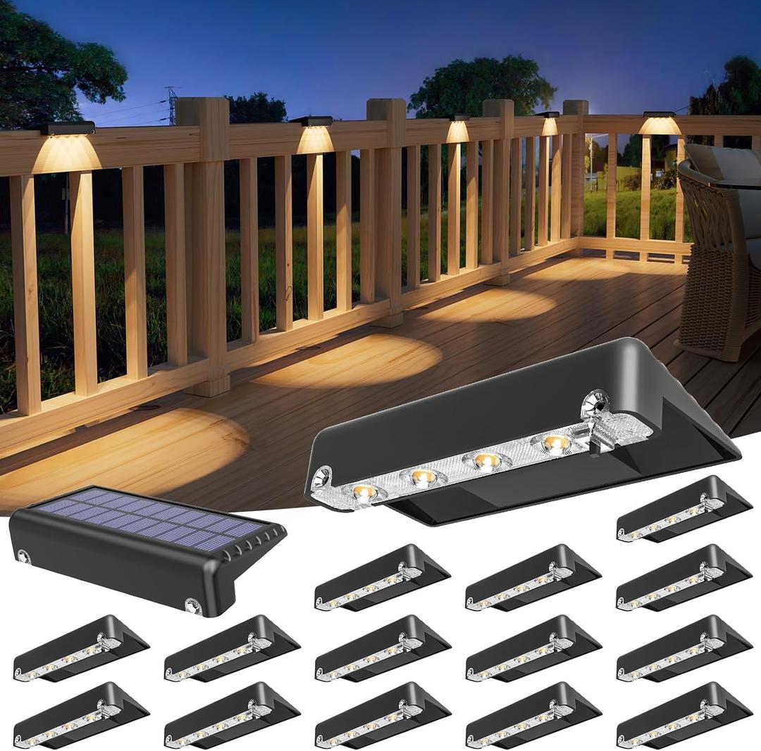 VOLISUN Solar Deck Lights 16 Pack, Bright Warm White Glow LED Large Size Lamp, IP65 Waterproof Step Lights Outdoor for Deck, Step, Fence, Railing, Wall and Stairs(Black)