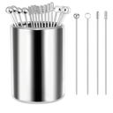 Metal Cocktail Picks, 9Pcs Martini Picks, Reusable Stainless Steel Drink Stick with Storage Cup, Bloody Mary Skewers for Appetizers Sandwiches, BBQ Snacks, Olives Fruits