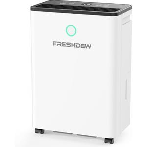 FRESHDEW Dehumidifier, 50 Pints Dehumidifiers for Home, 4500 Sq. Ft Dehumidifiers with Drain Hose, 0.66 Gallon Water Tank for Basement Bathroom Bedroom, 24H Timer