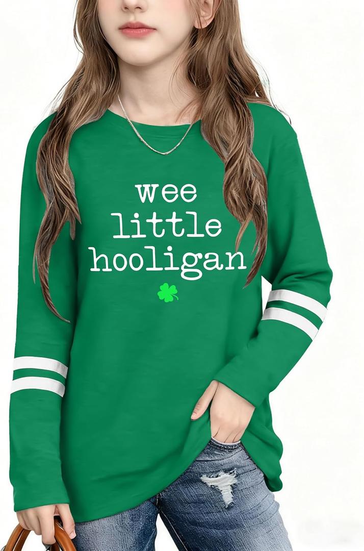 Kids St Patrick's Day Shirt Girls Boys Lucky Irish Shamrock Shirts Saint Patricks Day Long Sleeve Tops (Green)