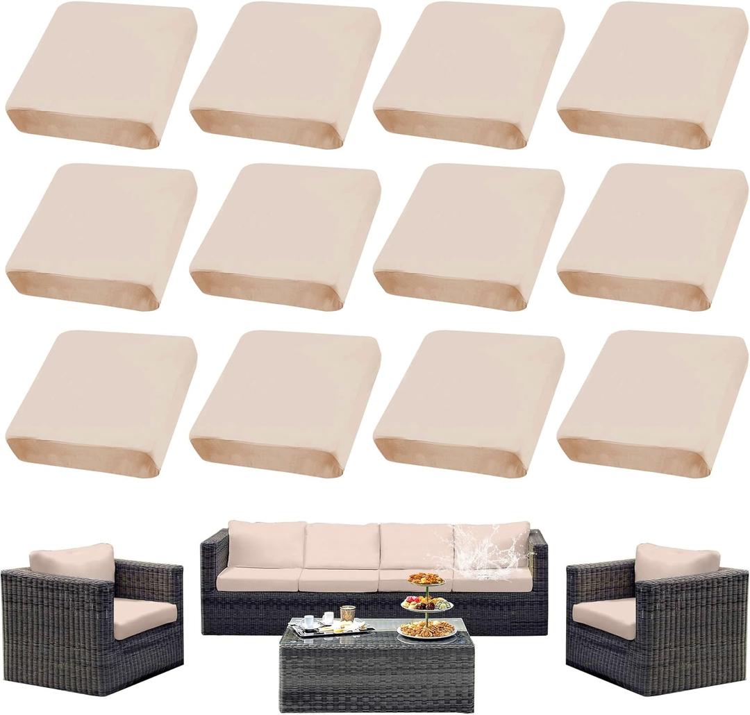 Outdoor Cushion Covers Set,12PCS Waterproof Patio Furniture Couch Seat Slipcovers, Replacement for Sofa Sectional Chair(CoverOnly) (Beige)