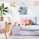 Idyllic Hello Spring Sign Wreath for Front Door, Artificial Flower Wreath with Hello Spring Wooden Sign for Farmhouse Wall Wedding Decor Window Front Porch Decor (Blue)