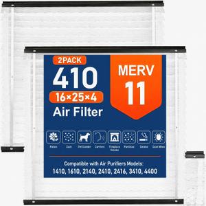 2 Pack 410 Replacement Filter Compatible with AprilAire Size:410 Whole House Air Purifiers Models,1410, 1610, 2140, 2410, 2416, 3410, 4400,16x25x4 Furnace Filter Replacement