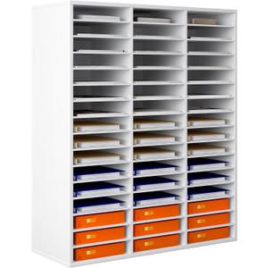 Mail Sorter Wood Literature Organizer, Student Mailbox for Classroom, Desktop Bill Paper Organizer for Office Home School, 48 Compartments, Black (31.5" x 12" x 37.8", White)