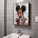 Framed Funny Black Girl Bathroom Canvas Wall Art Humor African American Kids Stank Face Bathroom Unpleasant Smell Cover Nose Picture Wall Decor Print Artwork for Kids Washroom Toilet Home Decor