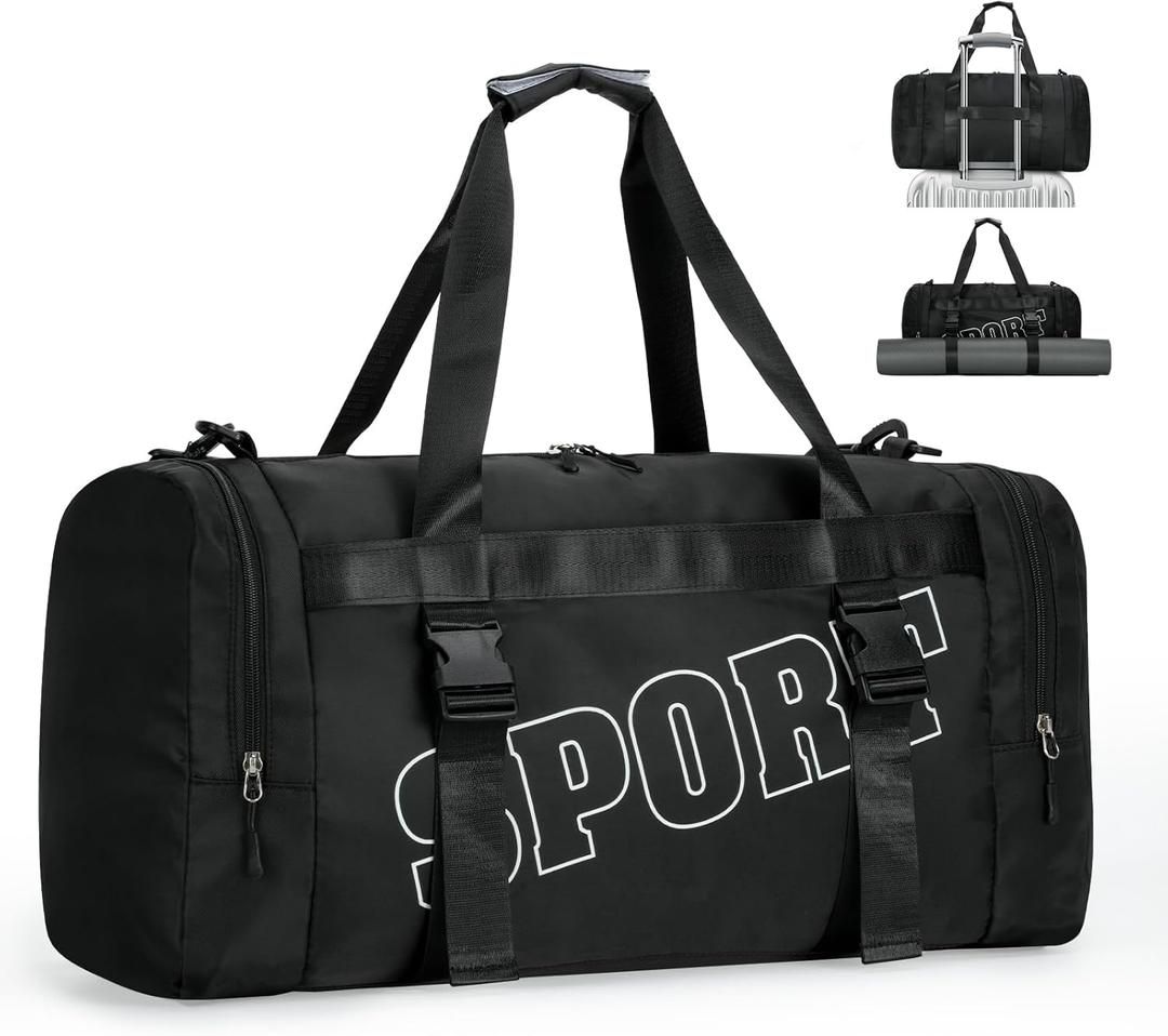 22 Multipurpose Gym Travel Bag with Shoe & Wet Compartments for Men & Women, Carry On Bags for Airplanes, 35L Duffle Bag for Fitness Yoga Sports & 3-5 Days Weekender Overnight (Black)