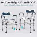Shower Chair U-Shape Seat (450lb) Heavy Duty - Padded Armrests and Back, Shower Chairs for Elderly and Disabled, Handicap, Shower Chair for Inside Shower, Adjustable Height - Blue