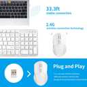 Wireless Keyboard Mouse Combo ;Compact Design with Number Pad, Rechargeable, Quiet, 2.4 GHz USB Receiver, Slim Keyboard and Ergonomic Mice Set for Windows Computer Desktop PC Laptop -Silver White