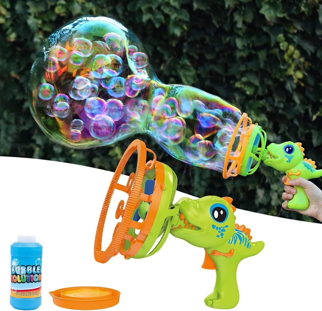 Bubble Gun Bubble Machine Dinosaur Bubble Blower Toy for Kids and Toddlers Bubble in Bubble Gun Party Favors Birthday Christmas Easter Gift for 3 4 5 6 7 8 9 Years Old Boys and Girls (Green), 7.2 x 12.2 x 2.5 inches