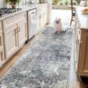 4x10ft Extra Wide Hallway Rug – Non-Slip Washable Large Carpet Runner for Kitchen, Indoor Entryway, Modern Abstract Low-Pile Thin Floor Mat for Bedroom, Living Room, Dining Room (Blue Grey,4x10)