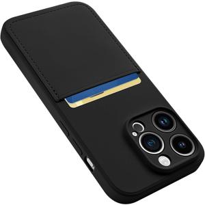Karrint Designed for iPhone 14 Pro Case with Card Holder for Women Men Soft Liquid Silicone Cover [Microfiber Lining] Full Camera Protection Shockproof Slim for iPhone 14 Pro Case Wallet Black