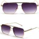 Men's Large Frame Sunglasses Metal Double Square Bridge Sunglasses Uv400 Women Yellow Brown Unisex Glasses