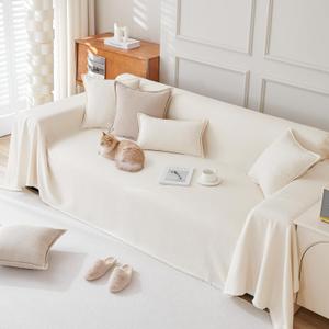 Couch Cover Water-Resistant Sofa Cover Blanket Thick Durable Sofa Cover for Sectional Sofa, Machine Washable Decorative Couch Furniture Protector for Dogs, 71" x134", Cream