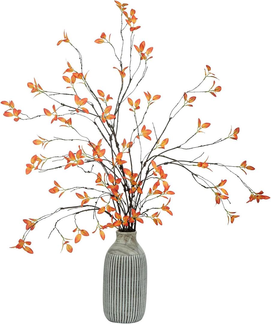 5pcs Artificial Ficus Branches 33.3in Fall Decor Faux Eucalyptus Stems Fake Leaves Autumn Decorations for Home Table Decor,Fall Branches for Vase Filler Centerpieces(Fall Orange)